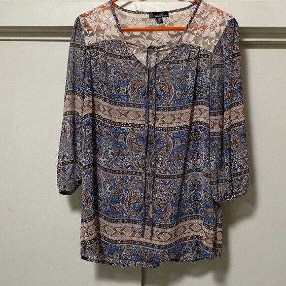 Signature Studio Boho blouse w/lace shoulders & top back, size M - Picture 1 of 11